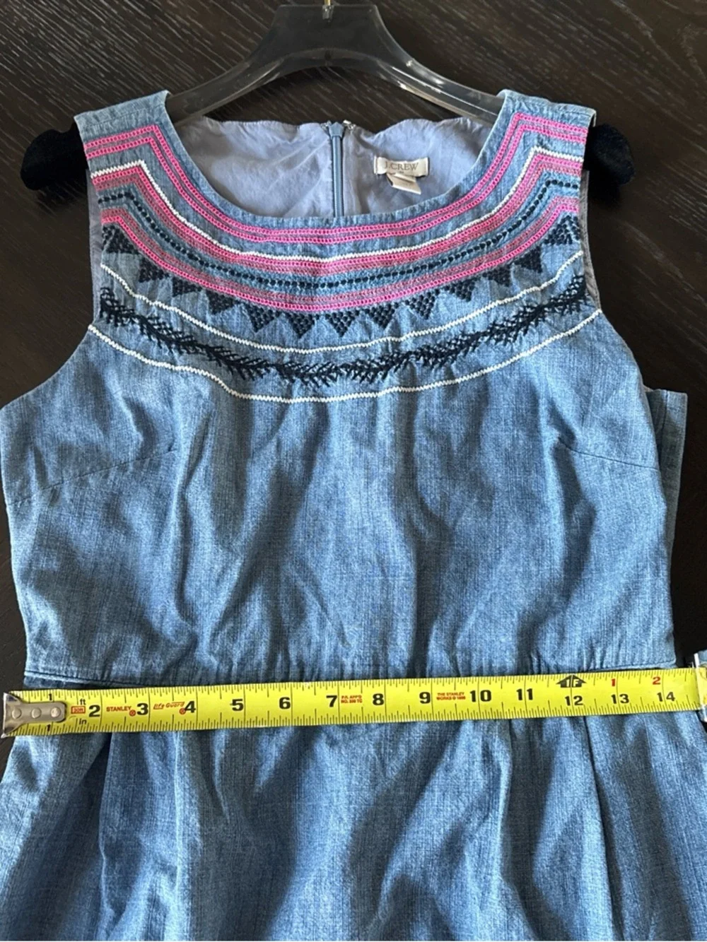 J. Crew Chambray Sleeveless Dress with Pink Embroidery Cottagecore Boho Sz‎ 6